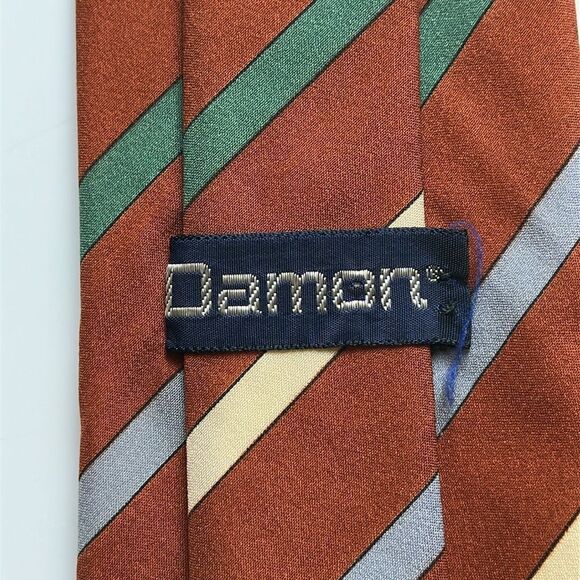 Vintage 70s/80s Damon orange, gray, green, cream diagonal stripe tie - Picture 4 of 4